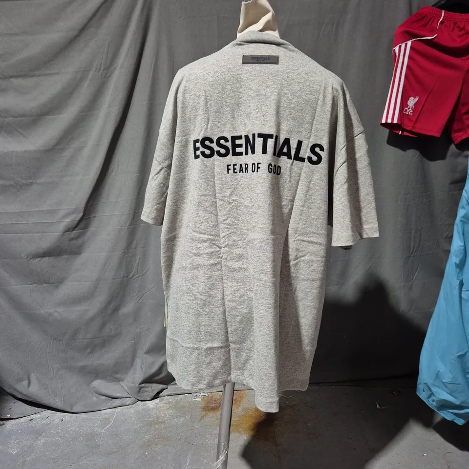 Fear of God Essentials Grey Oversized Hooded T‑Shirt, Size M