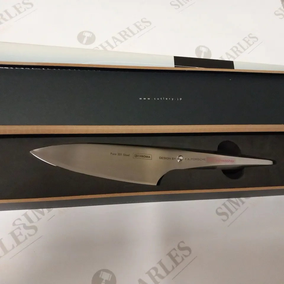 BRAND NEW CHROMA 6" PROFESSIONAL JAPANESE COOKS KNIFE - ALL METAL P03 TYPE 301 WITH GIFT BOX - DESIGNED BY F.A PORSCHE