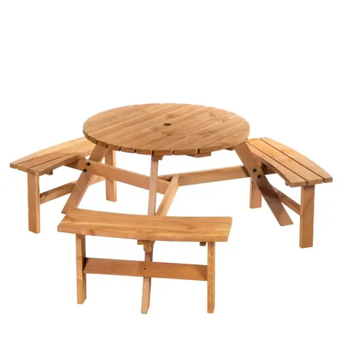 BOXED OUTSUNNY 6 SEATER ROUND DINING PICNIC TABLE WITH MATCHING BENCH