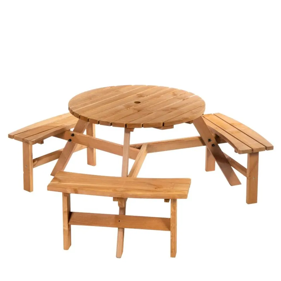 BOXED OUTSUNNY 6 SEATER ROUND DINING PICNIC TABLE WITH MATCHING BENCH