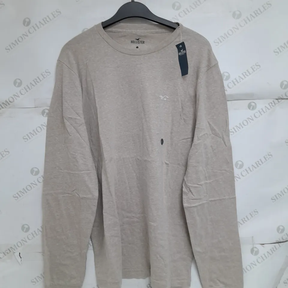 HOLLISTER LARGE BASIC LONG SLEEVE TEE IN BIEGE 