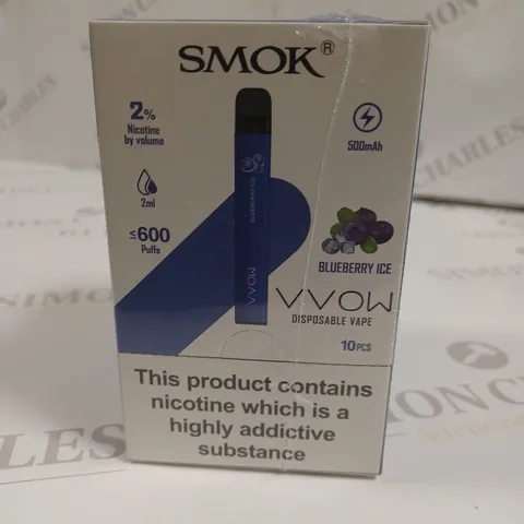SEALED SMOK VVOW 10-PACK OF DISPOSABLE VAPES - BLUEBERRY ICE