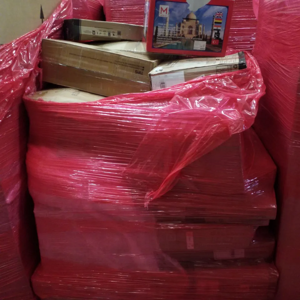 PALLET CONTAINING ASSORTED PRODUCTS INCLUDING MINI TANDOOR, BOOSTER SEAT/BACKPACK, PLAYPEN & HIGH CHAIR
