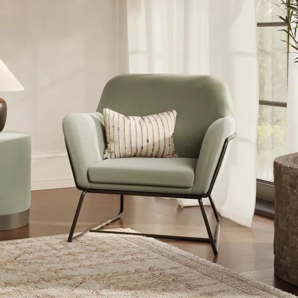 BOXED CHARLES METAL LEG VELVET OCCASIONAL CHAIR - SAGE GREEN (1 BOX)