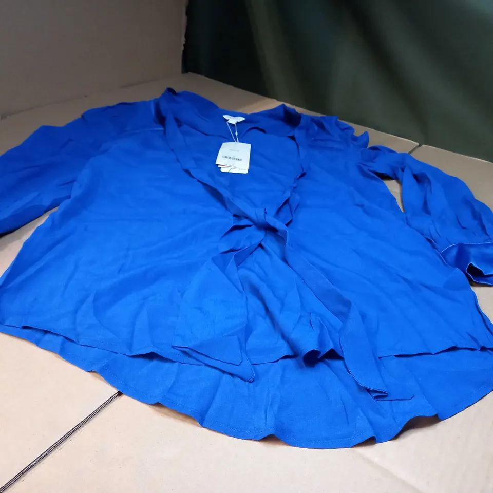 MONSOON COBALT BLUE/SATIN DETAILED OVERHEAD BLOUSE - MEDIUM