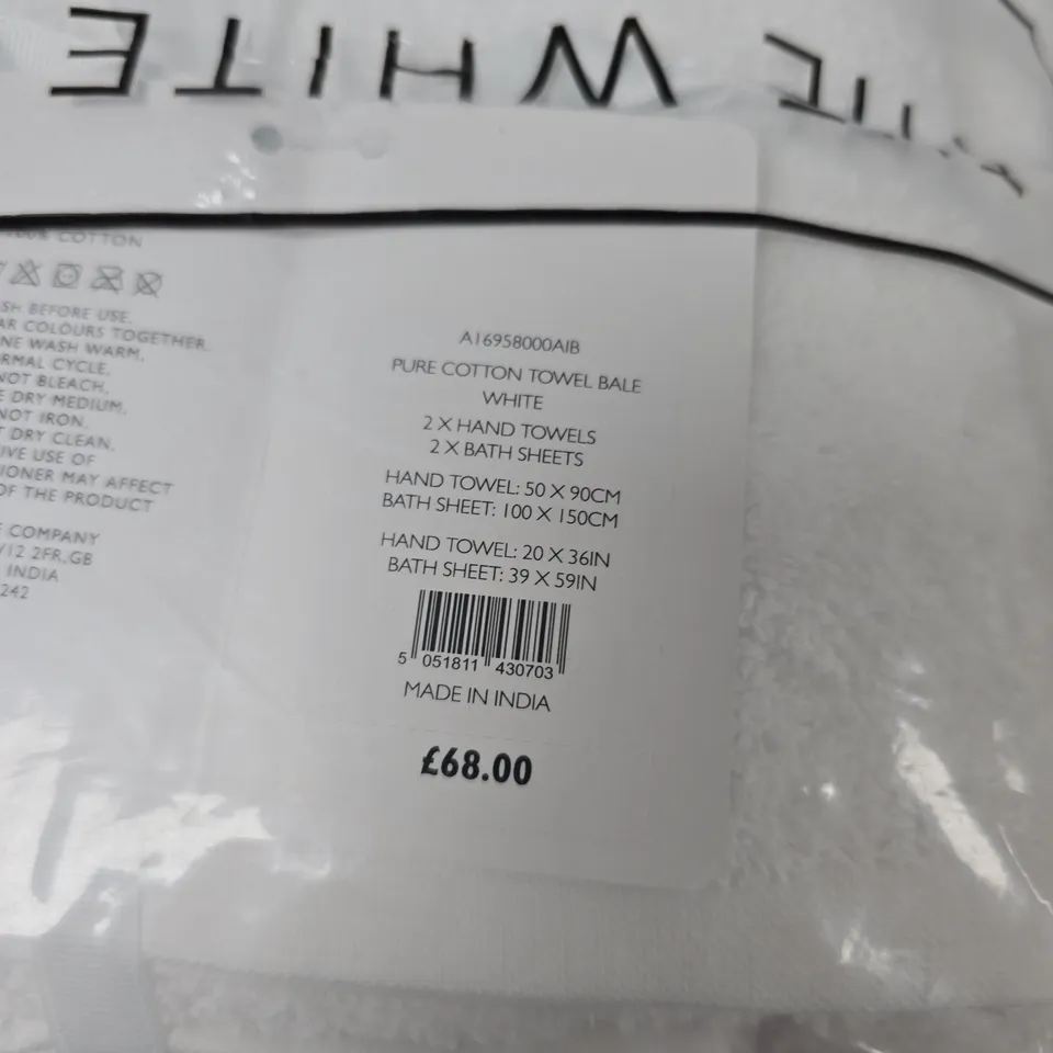 THE WHITE COMPANY PURE COTTON TOWEL BALE - WHITE (2 HAND TOWELS, 2 BATH SHEETS)