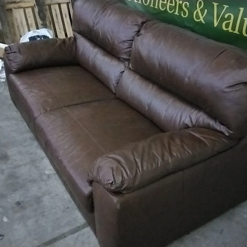 QUALITY DESIGNER CHESTNUT LEATHER 3 SEATER SOFA