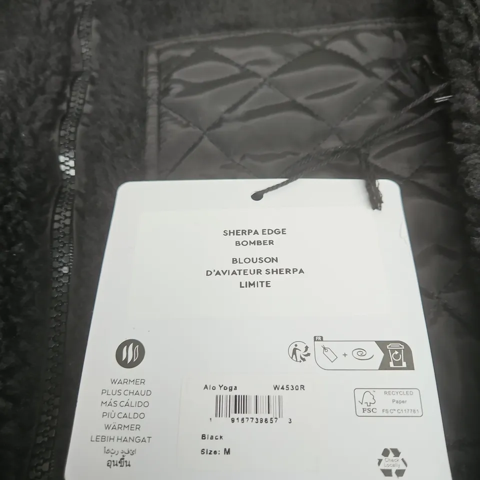 ALO YOGA SHERPA EDGE BOMBER JACKET – BLACK, SIZE M