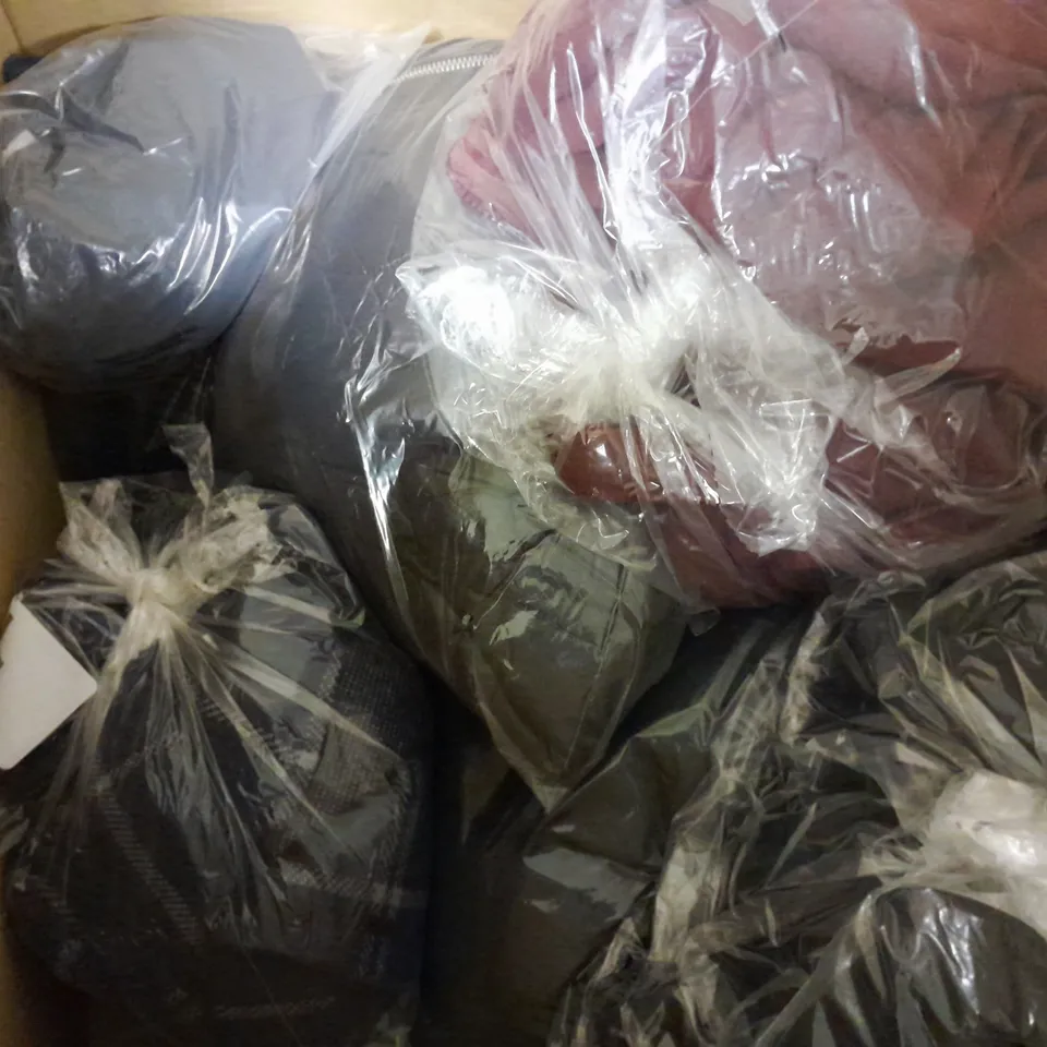 BOX OF APPROXIMATELY 15 CLOTHING ITEMS TO INCLUDE TROUSERS, CARDIGAN, JUMPER ETC