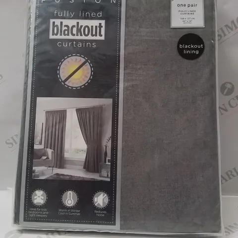 BRAND NEW FUSION FULLY LINED BLACKOUT EYELET CURTAINS 168 X 137CM -GREY-