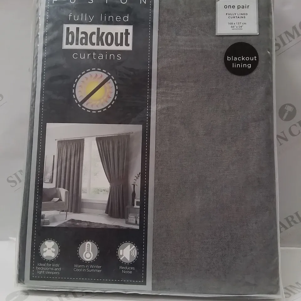 BRAND NEW FUSION FULLY LINED BLACKOUT EYELET CURTAINS 168 X 137CM -GREY-