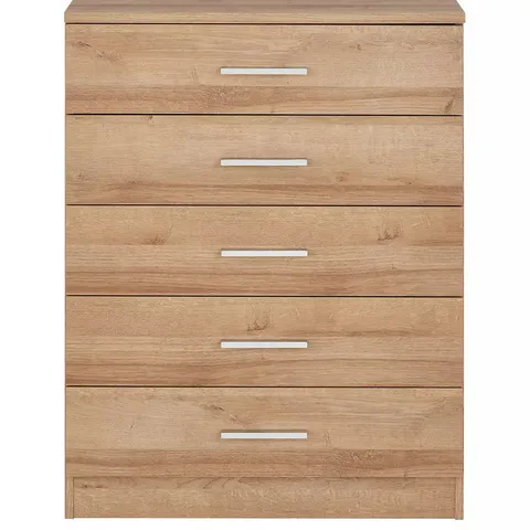 BOXED PANAMA 5 DRAWER CHEST - OAK (1 BOX) - COLLECTION ONLY