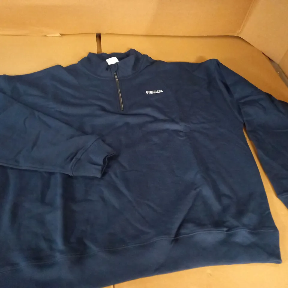 GYMSHARK NAVY HALF ZIP JUMPER - L 