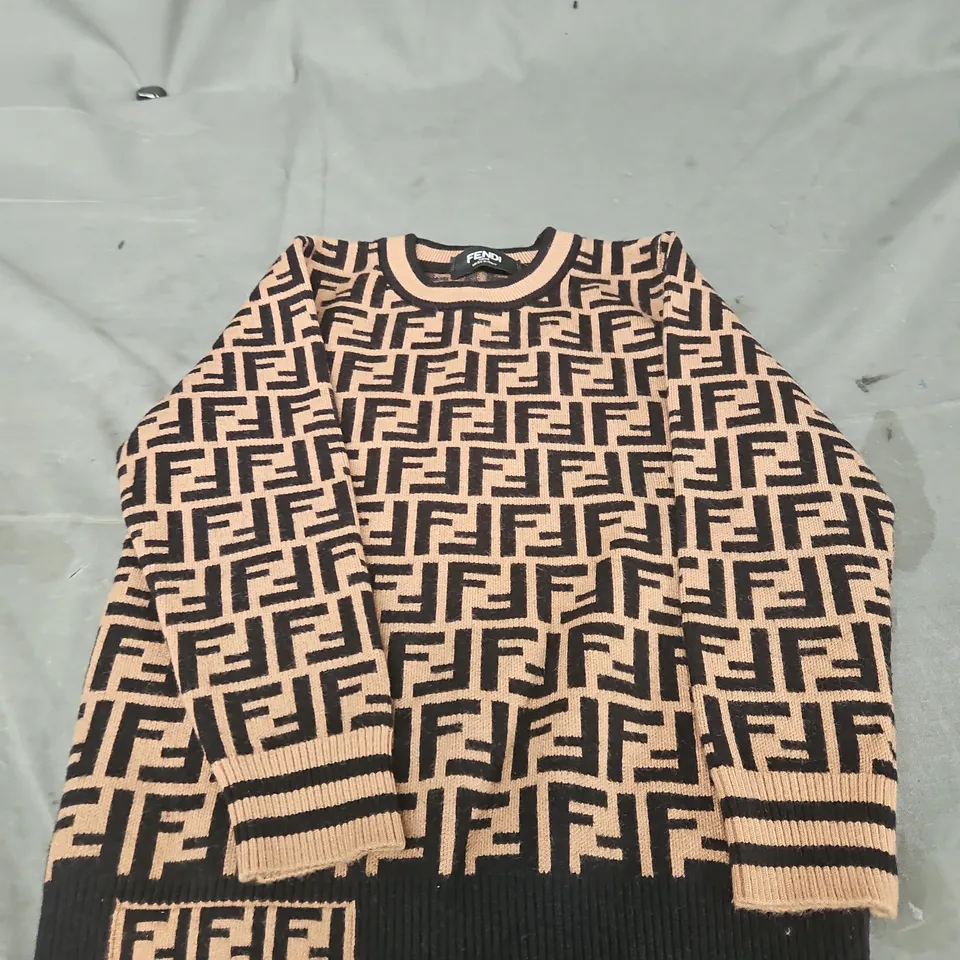 FENDI KNIT SWEATER – FF MONOGRAM PATTERN, BEIGE & BLACK AGE NOT SPECIFIED