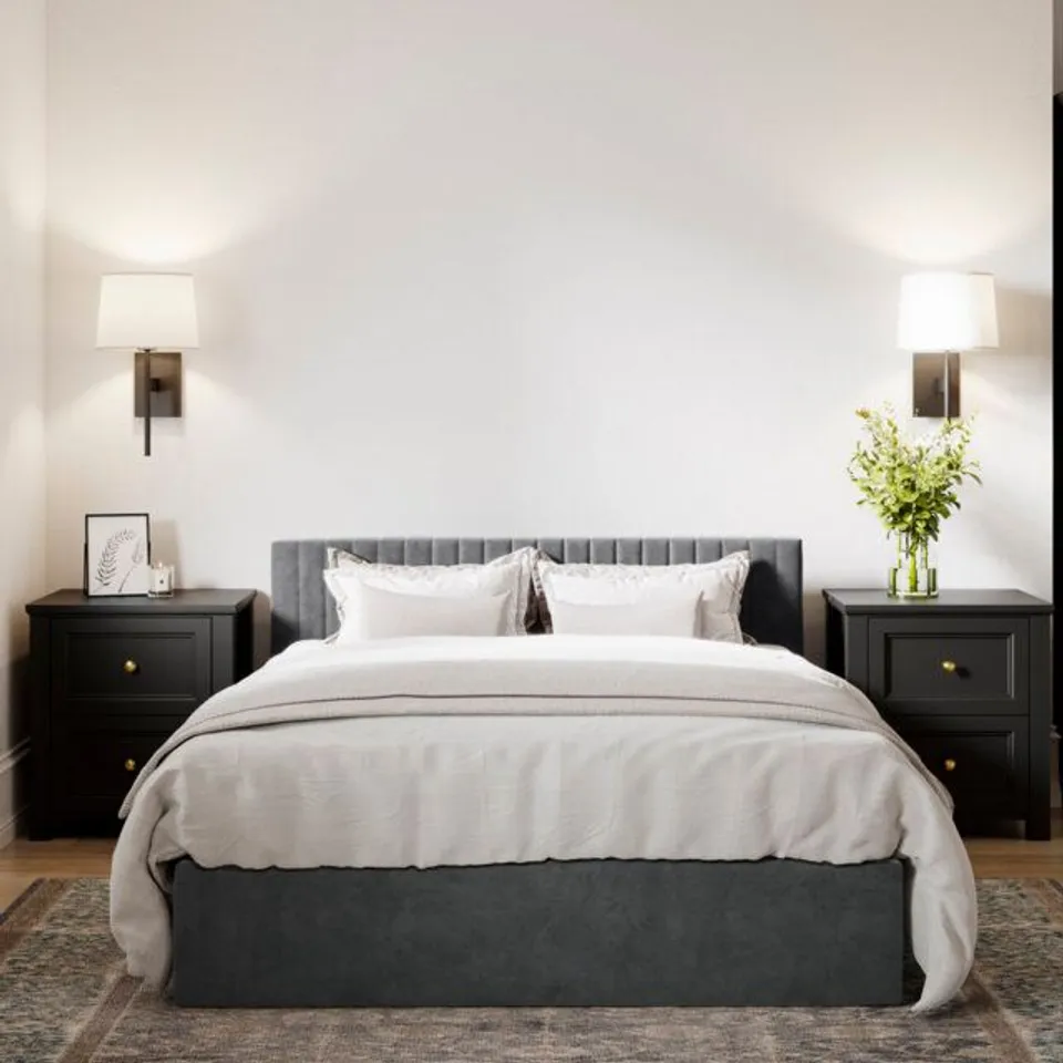 BOXED HUCKSLEY UPHOLSTERED STORAGE BED - KING SIZE, SILVER (2 BOXES)