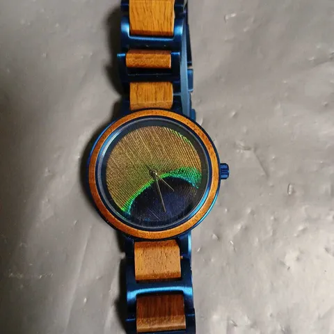 BOXED HOLZKERN BLUE AND WOODEN DETAILED WATCH