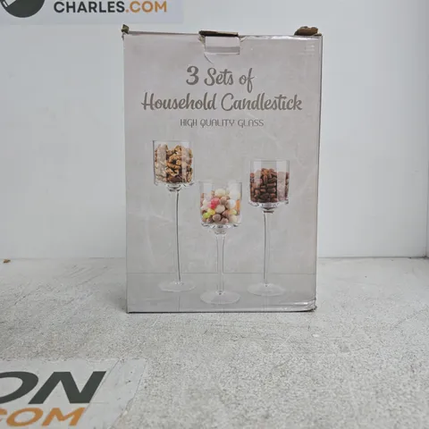 SET OF 3 HOUSEHOLD CANDLESTICK GLASSES BOXED