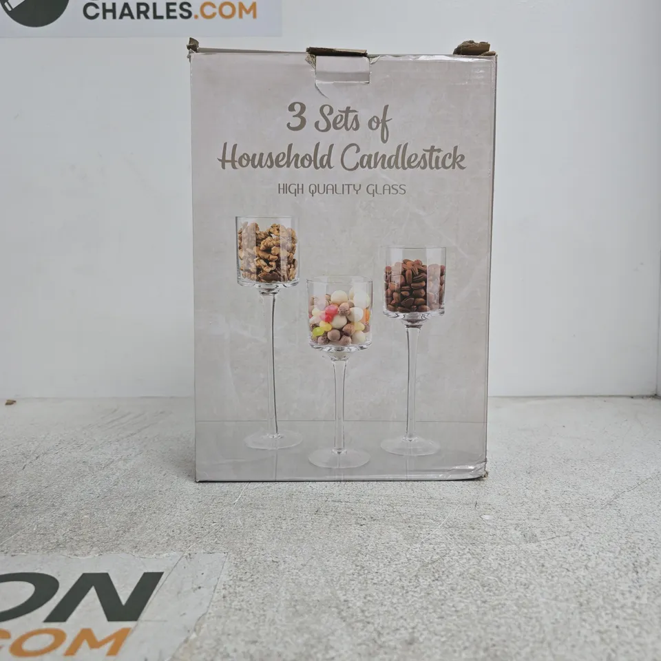 SET OF 3 HOUSEHOLD CANDLESTICK GLASSES BOXED