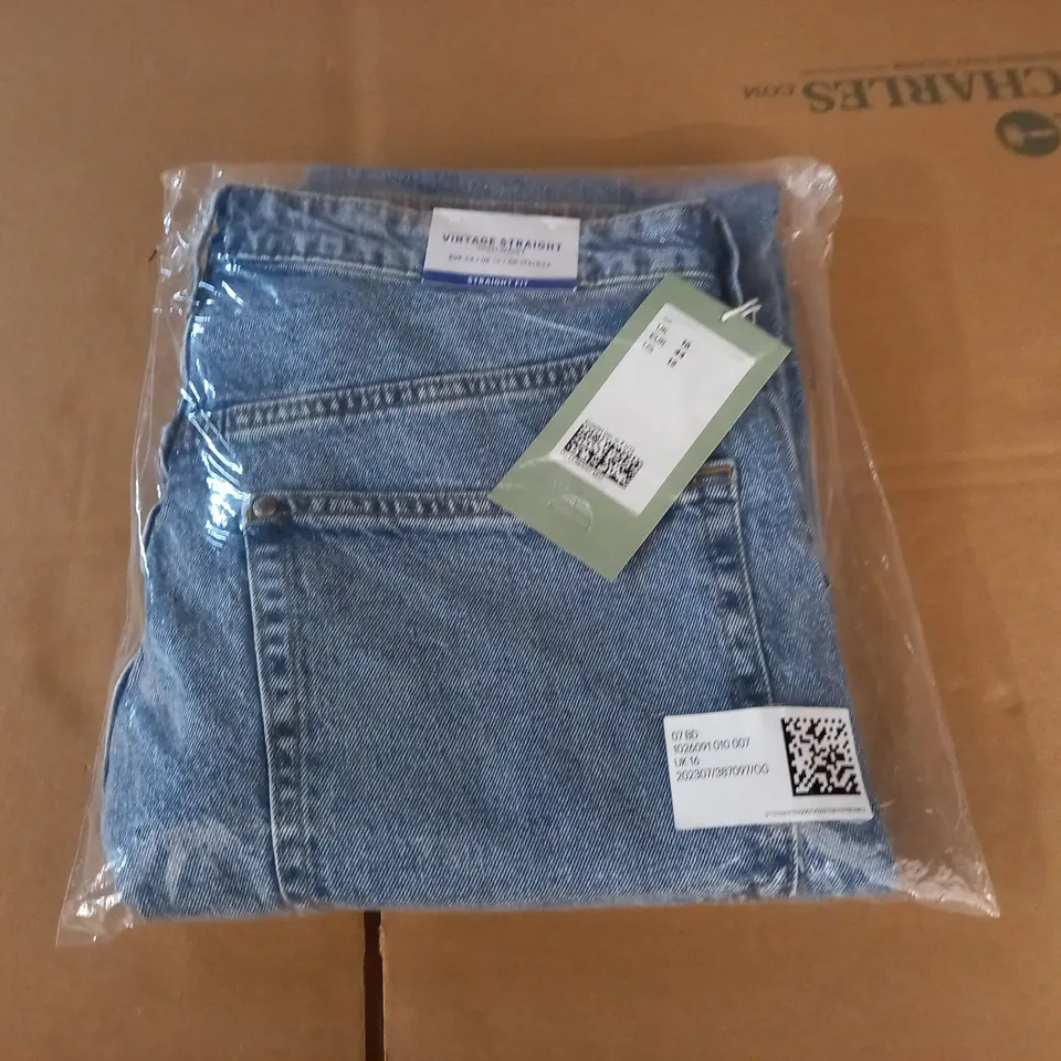H&M BAGGED VINTAGE STRAIGHT HIGH WAIST JEANS - UK 16