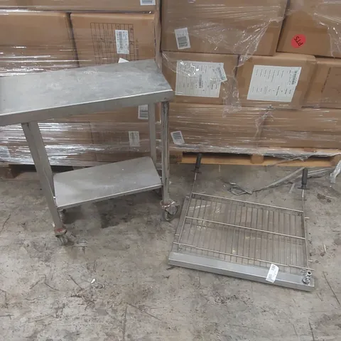 2x COMMERCIAL CATERING ITEMS: STAINLESS STEEL TROLLEY AND GRILL PART