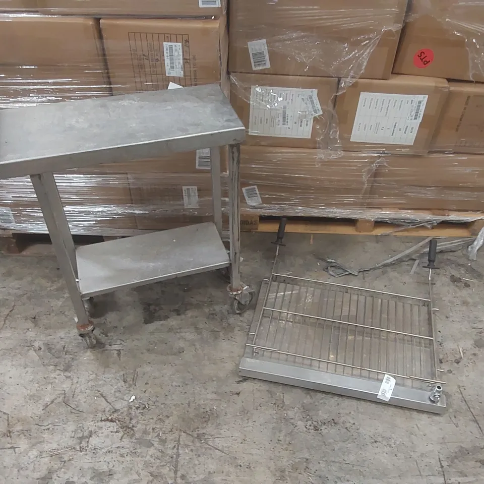 2x COMMERCIAL CATERING ITEMS: STAINLESS STEEL TROLLEY AND GRILL PART