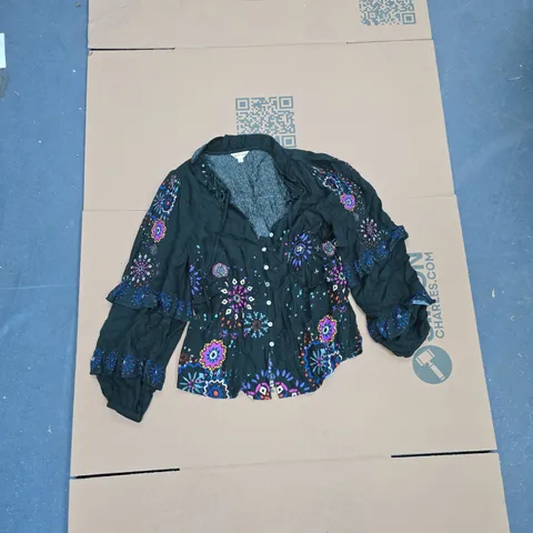 MONSOON WOMEN'S GREEN FLORAL EMBROIDERED BLOUSE – SIZE S