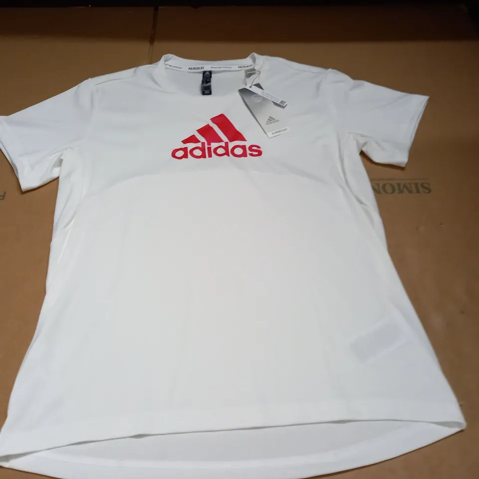 ADIDAS PRIME BLUE WHITE T-SHIRT - UK M 12-14