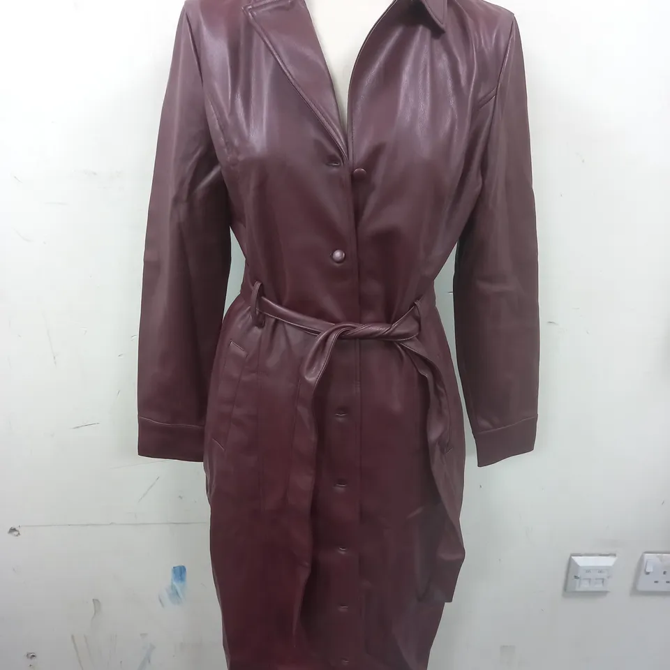 FIG & BASIL PLUM FAUX LEATHER LONG LINE BUTTON FRONT COAT - 14