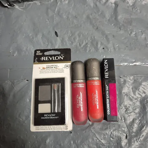 APPROXIMATELY 50 REVLON MAKE UP PRODUCTS TO INCLUDE BROW KITS, LIP MOUSSE AND LIQUID LIPSTICKS
