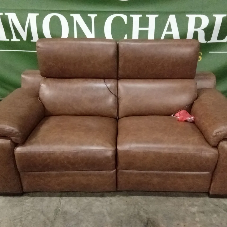 QUALITY DESIGNER ITALIAN MADE RICCARDO 2 SEATER ELECTRIC RECLINER LEATHER SOFA - BRANDY