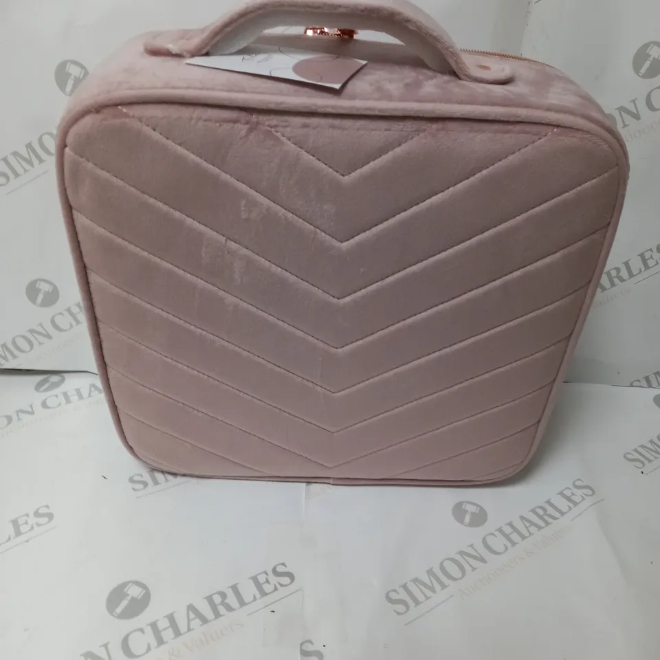 boxed pink vanity case with adjustable compartment's   