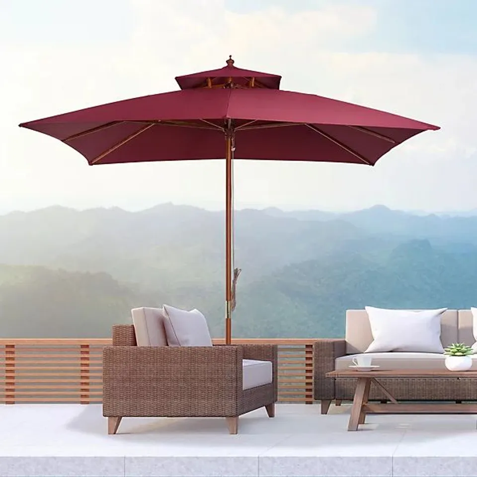 BOXED OUTSUNNY 3M GARDEN PARASOL PATIO BAMBOO SUN UMBRELLA - WINE (1 BOX)