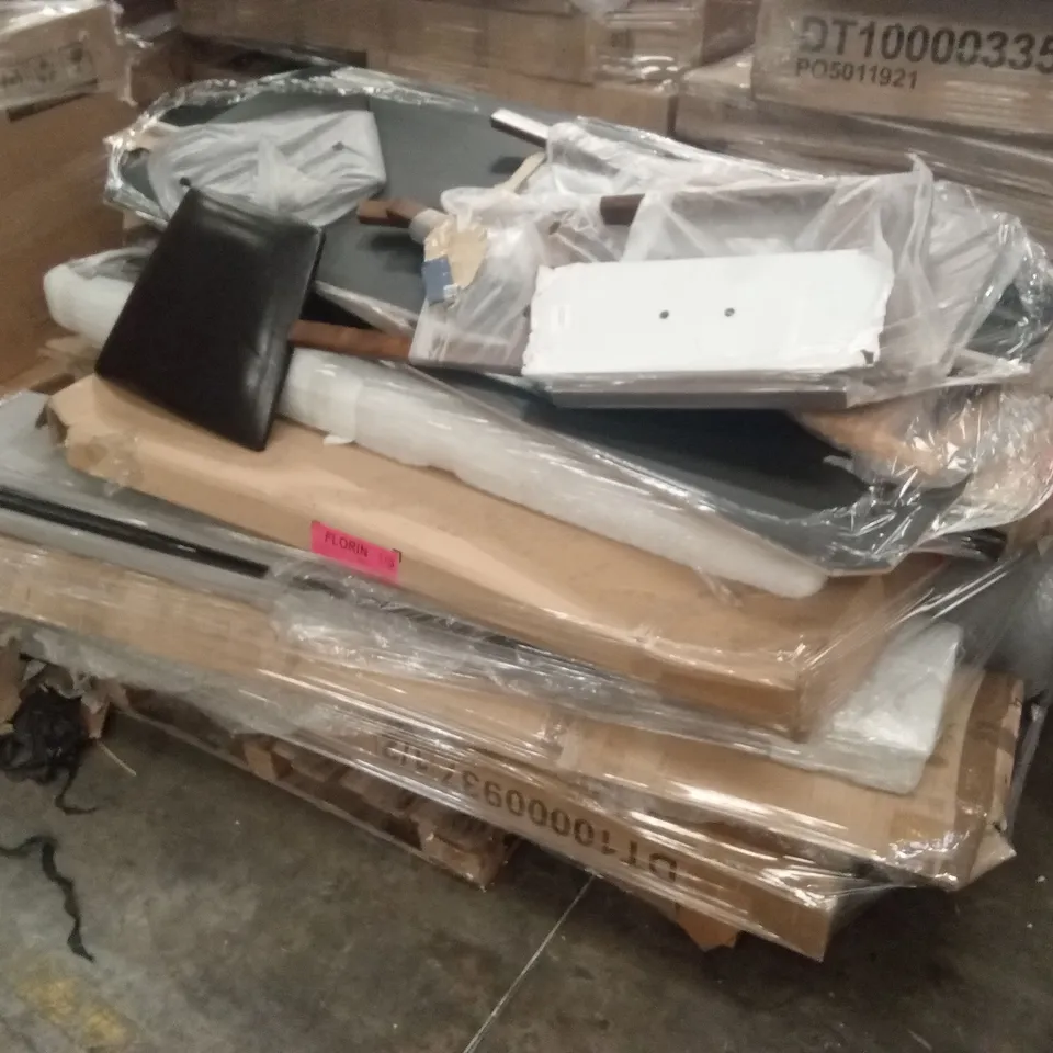 PALLET OF ASSORTED DESIGNER INCOMPLETE FURNITURE PARTS AND PIECES 