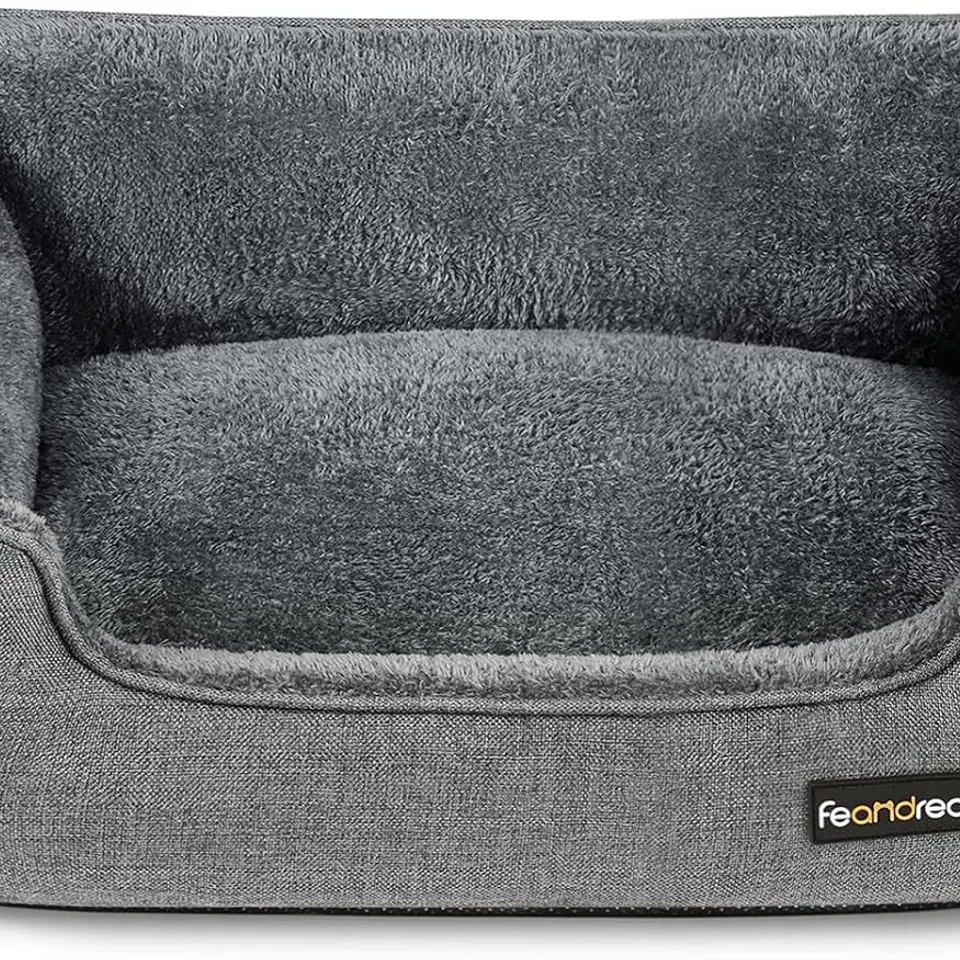BOXED FEANDREA DOG SOFA BED WITH RAISED EDGES, NON-SLIP BOTTOM, REMOVABLE WASHABLE COVER, 70 X 55 X 21 CM, LIGHT GREY PGW10GG