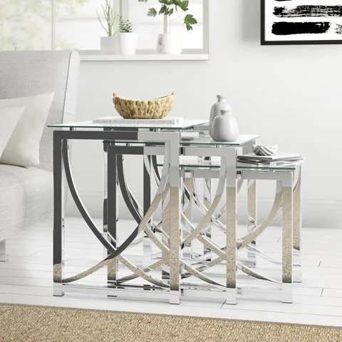 BOXED GRETA 3 PIECE NEST OF TABLES - CLEAR FINISH