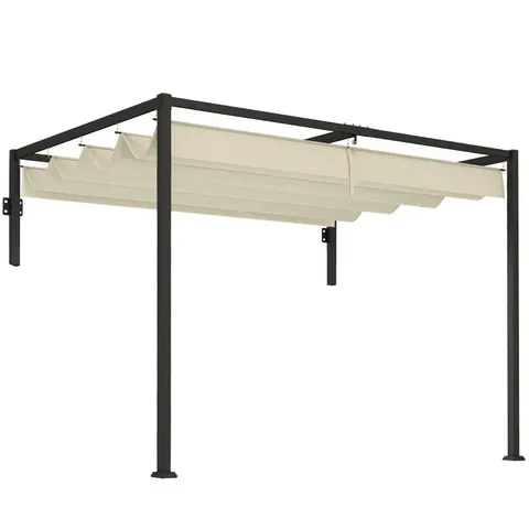 BOXED OUTSUNNY 2 X 3(M) LEAN TO STEEL PERGOLA, WITH MOVING FABRIC CANOPY - KHAKI