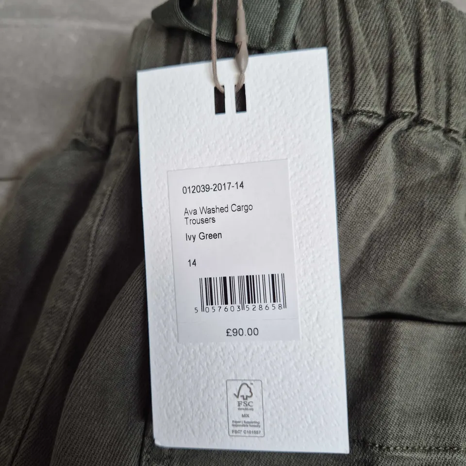 HUSH AVA WASHED CARGO TROUSERS – IVY GREEN, UK 14