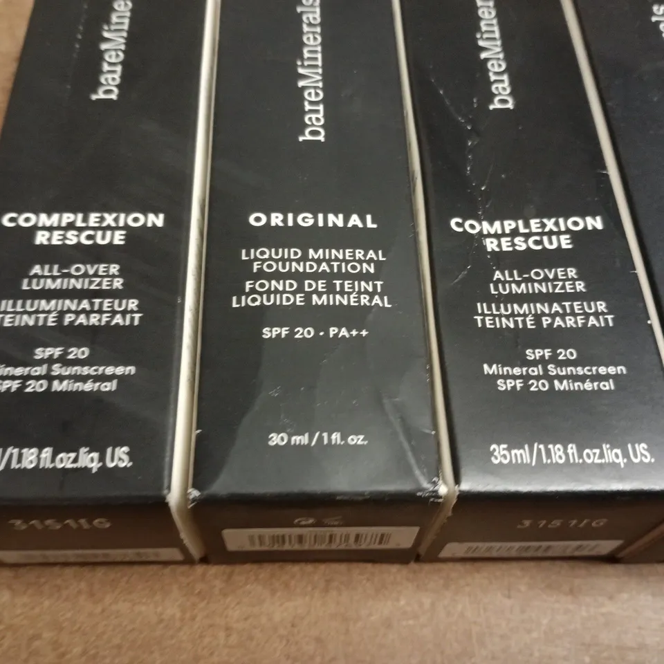 SEVEN ASSORTED BARE MINERALS PRODUCTS TO INCLUDE; BAREMINERALS ORIGINAL LIQUID MINERAL FOUNDATION & COMPLEXION RESCUE – 30 ML EACH,