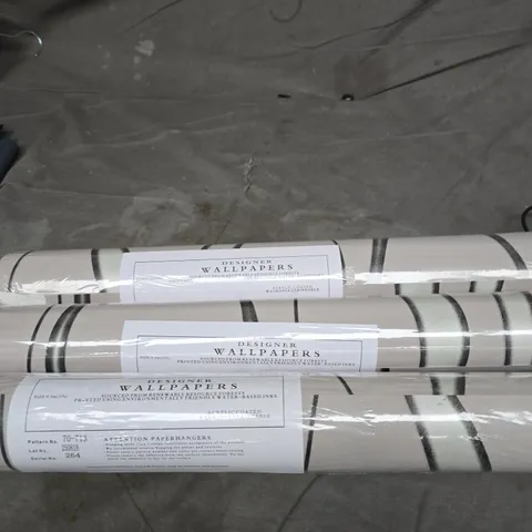 LOT OF 3 ROLLS OF DESIGNER WALLPAPER BEIGE AND BLACK