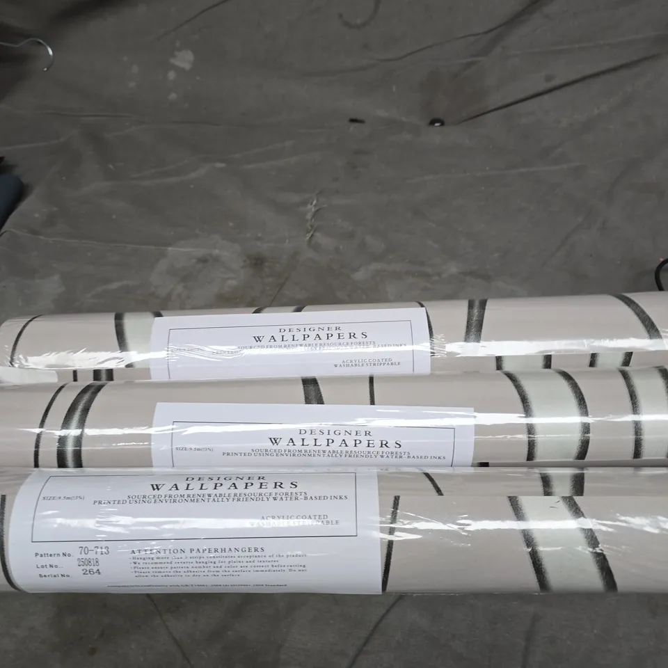 LOT OF 3 ROLLS OF DESIGNER WALLPAPER BEIGE AND BLACK