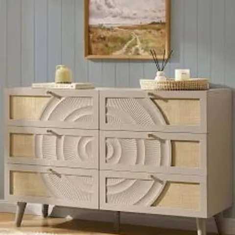 BOXED DUSK RAVEN RATTAN 6 DRAWER CHEST - TAUPE