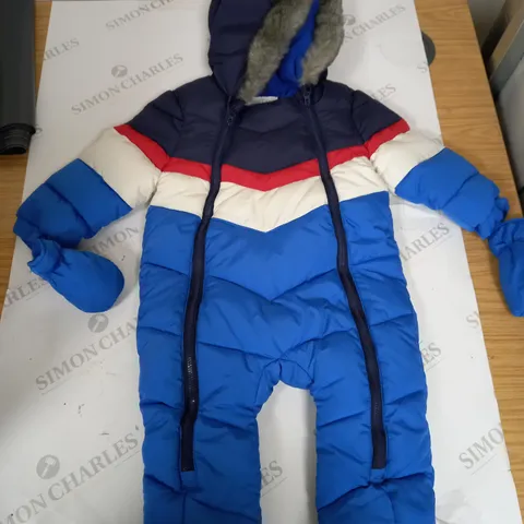 BOYS PADDED SNOWSUIT WITH FAUX FUR HOOD SIZE 9-12 MONTHS