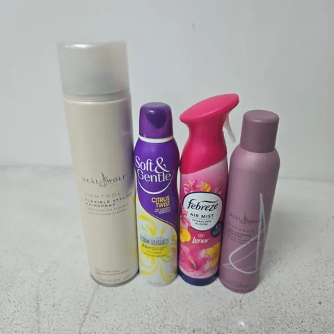 APPROXIMATELY 13 ASSORTED AEROSOLS TO INCLUDE FEBREZE AIR MIST, NEAL WOLF ENHANCE VOLUMISING MOUSSE, SOFT & GENTLE CITRUS TWIST, ETC - COLLECTION ONLY