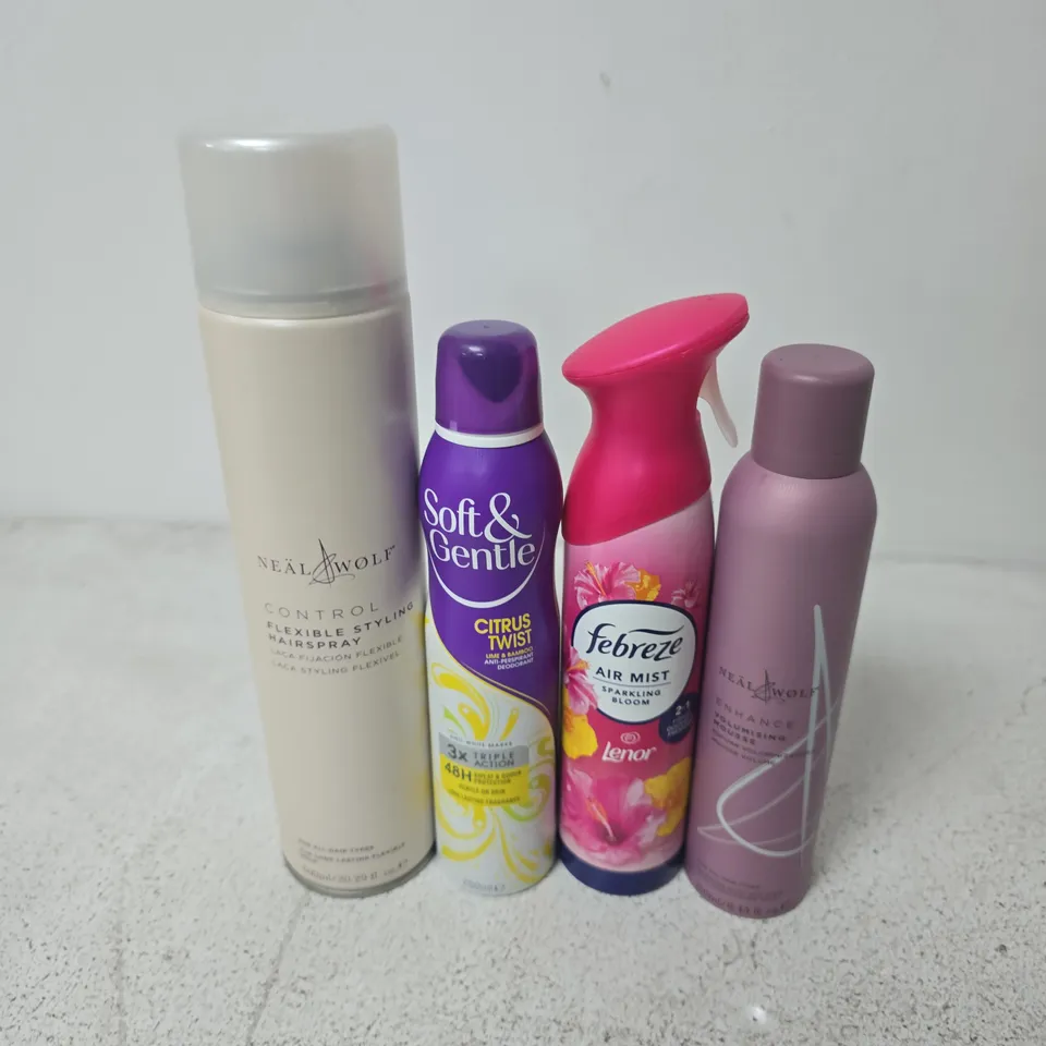 APPROXIMATELY 13 ASSORTED AEROSOLS TO INCLUDE FEBREZE AIR MIST, NEAL WOLF ENHANCE VOLUMISING MOUSSE, SOFT & GENTLE CITRUS TWIST, ETC - COLLECTION ONLY