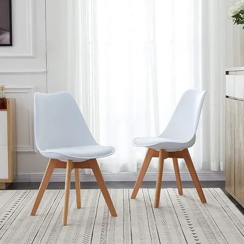 BOXED SET OF 2 WHITE PLASTIC DINING CHAIRS