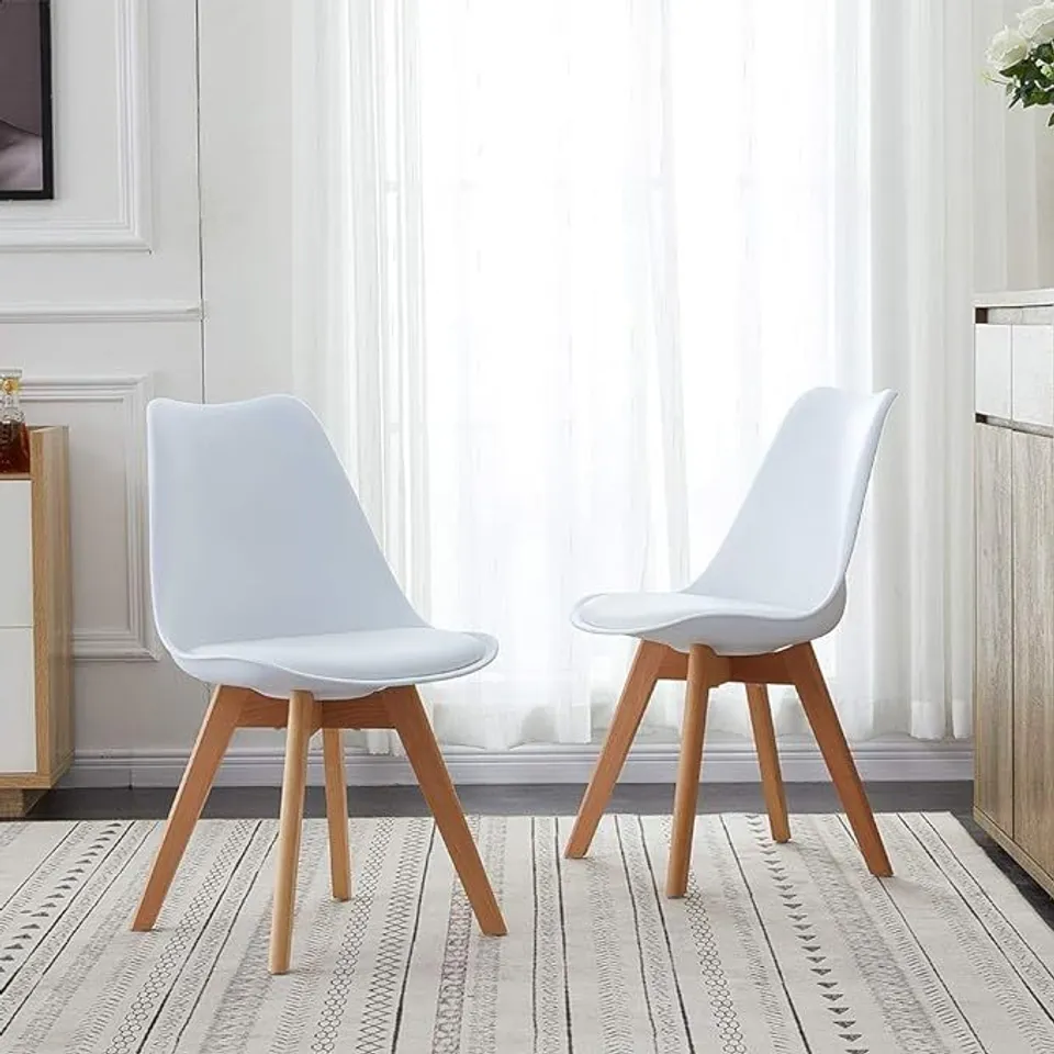 BOXED SET OF 2 WHITE PLASTIC DINING CHAIRS 