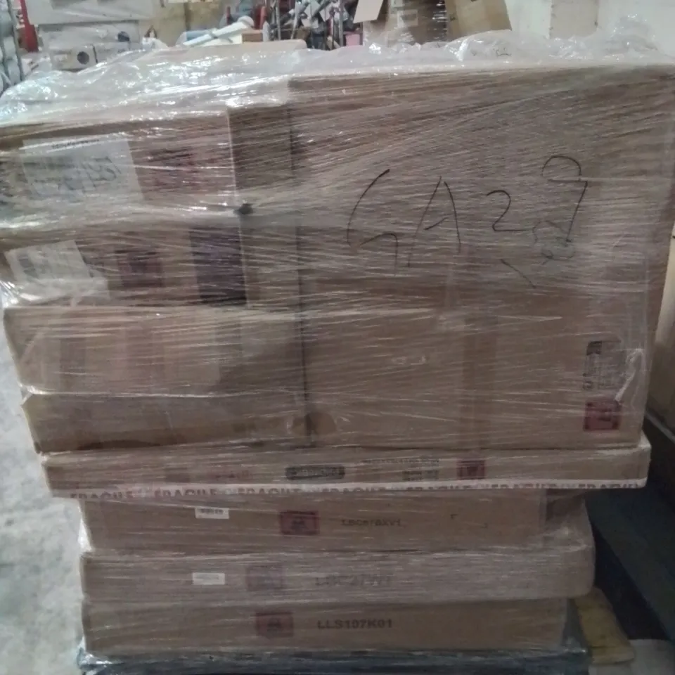PALLET CONTAINING VARIOUS ASSORTED BOXED ITEMS TO INCLUDE: WASHBASIN CABINET, BLANKET SHELF, PET CAGE BOXED FURNITURE ECT.