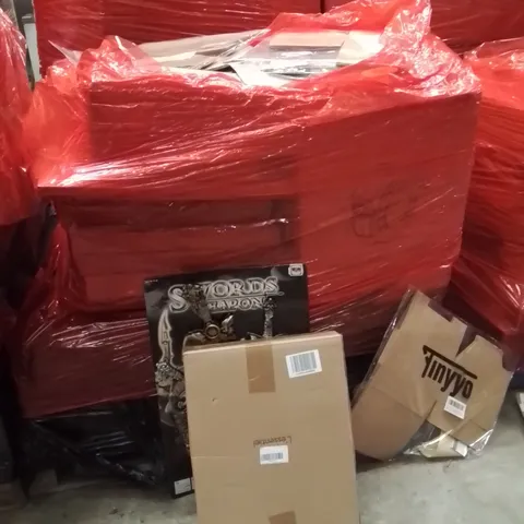 PALLET OF ASSORTED HOUSEHOLD GOODS AND PRODUCTS TO INCLUDE;KIDS SWORDS,GIFT BOXES,BUNNY PEGBOARD 