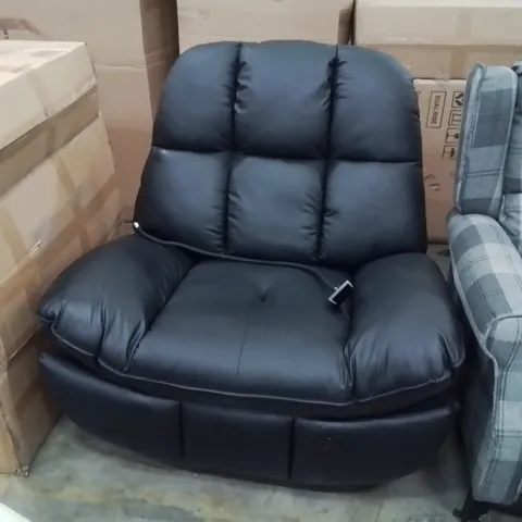 DESIGNER BLACK FAUX LEATHER ROCKING RECLINER SWIVEL CHAIR