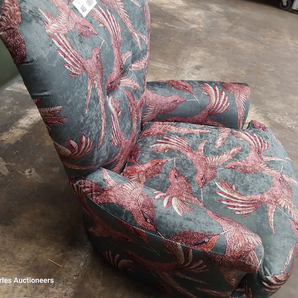 QUALITY BRITISH DESIGNER LOUNGE Co. NOAH OCCASIONAL CHAIR BIRD OF PARADISE FABRIC